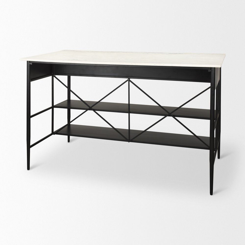 34" White and Black Marble and Metal Kitchen Island With Storage — view 5