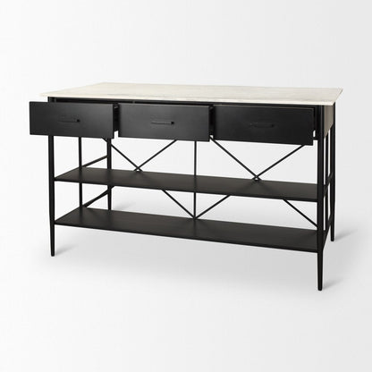 34" White and Black Marble and Metal Kitchen Island With Storage HomeRoots