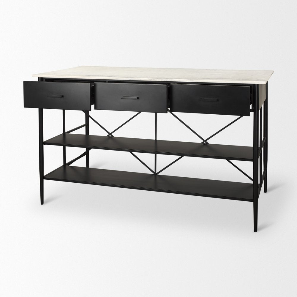 34" White and Black Marble and Metal Kitchen Island With Storage — view 7
