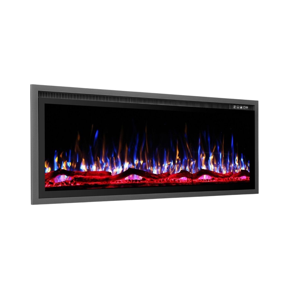 42" Black And Red Metal Electric Fireplace Insert With LED — view 2