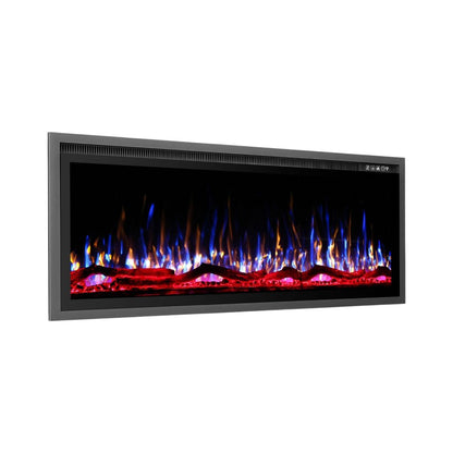 42" Black And Red Metal Electric Fireplace Insert With LED HomeRoots