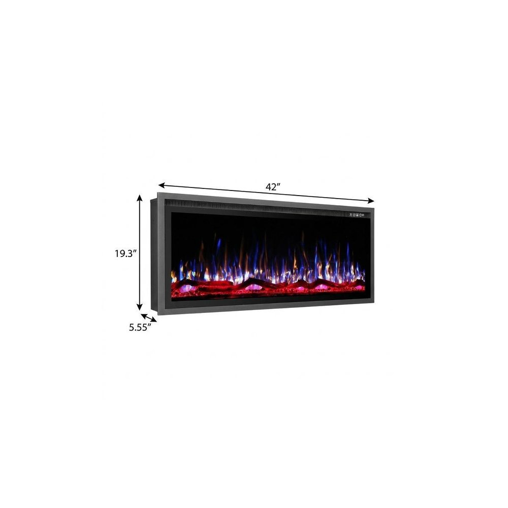 42" Black And Red Metal Electric Fireplace Insert With LED — view 2