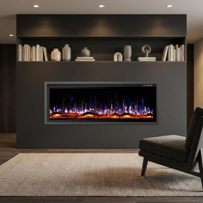 42" Black And Red Metal Electric Fireplace Insert With LED HomeRoots