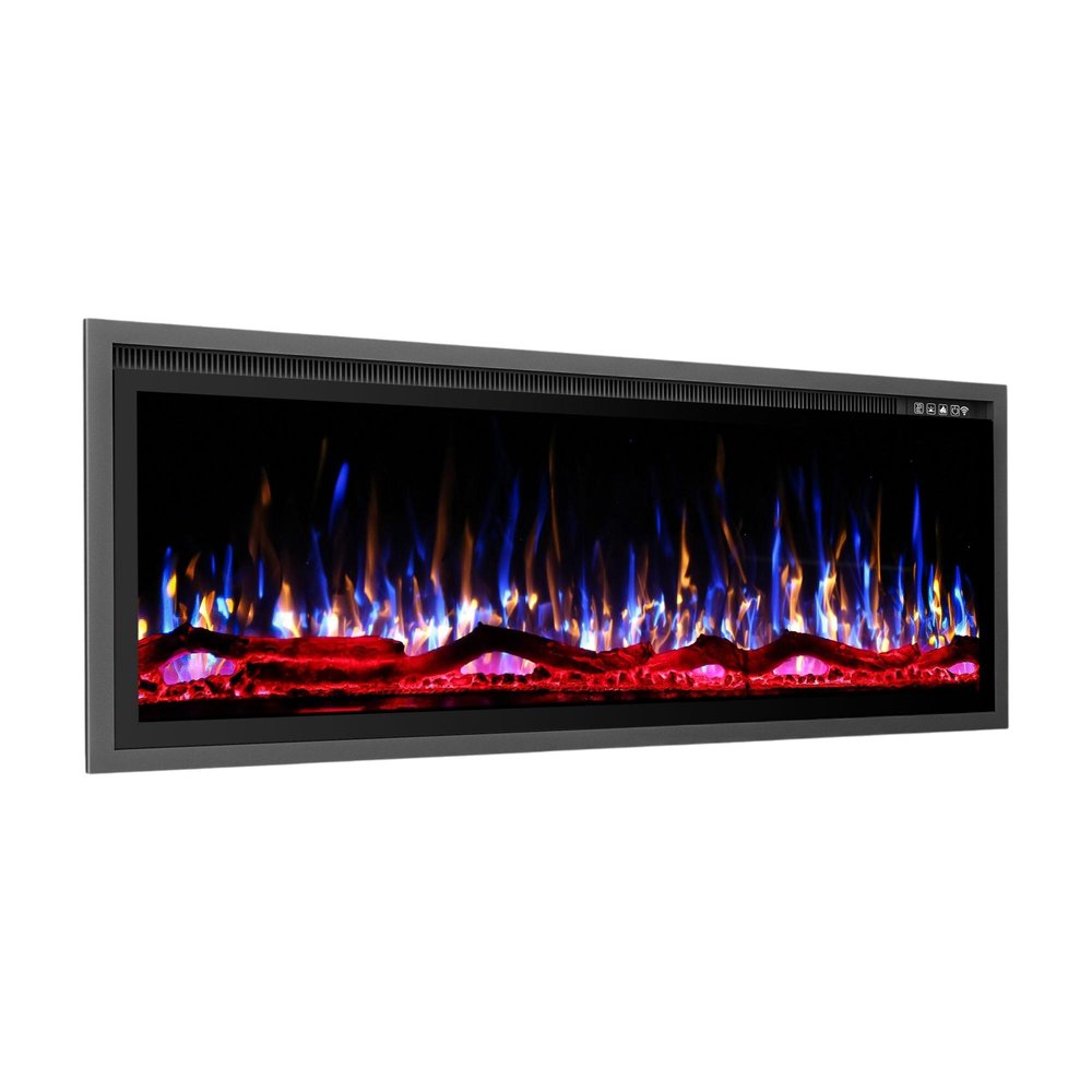 50" Black And Red Metal Electric Fireplace Insert With LED — view 2