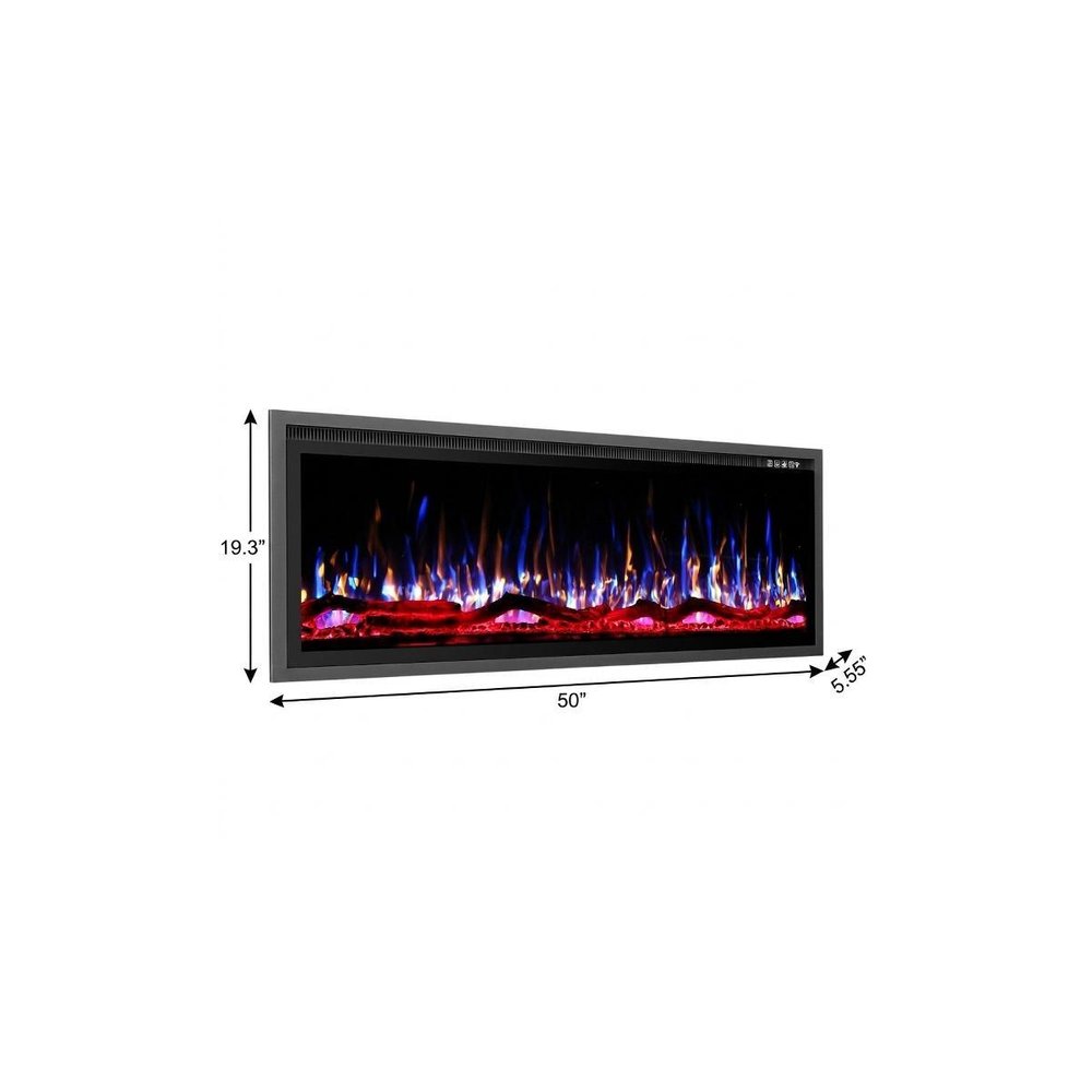 50" Black And Red Metal Electric Fireplace Insert With LED — view 3