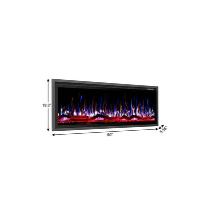 50" Black And Red Metal Electric Fireplace Insert With LED HomeRoots