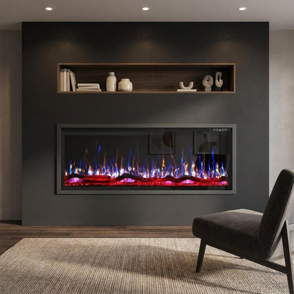 50" Black And Red Metal Electric Fireplace Insert With LED HomeRoots