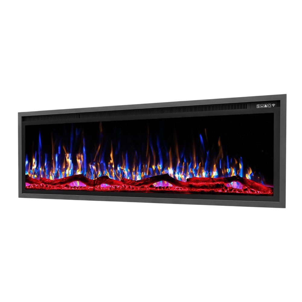 60" Black And Red Metal Electric Fireplace Insert With LED — view 1