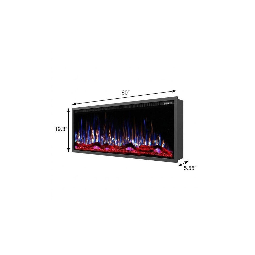 60" Black And Red Metal Electric Fireplace Insert With LED — view 3