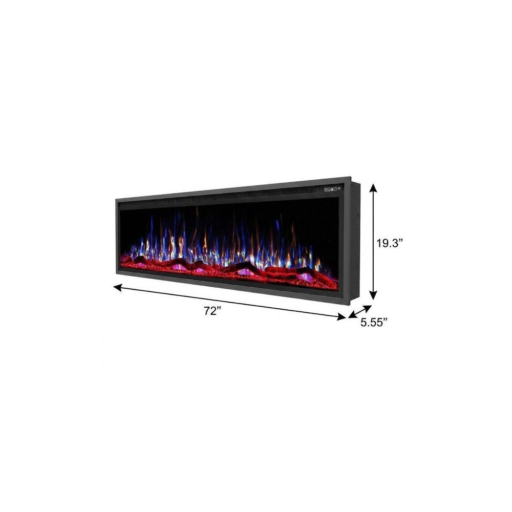 72" Black And Red Metal Free Standing Electric Fireplace With LED — view 3