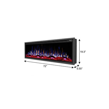 72" Black And Red Metal Free Standing Electric Fireplace With LED