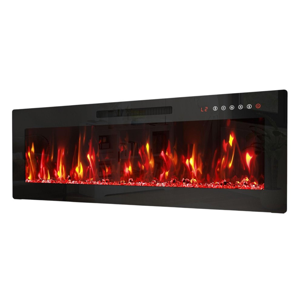 42" Black And Red Metal Electric Fireplace Insert With LED — view 2