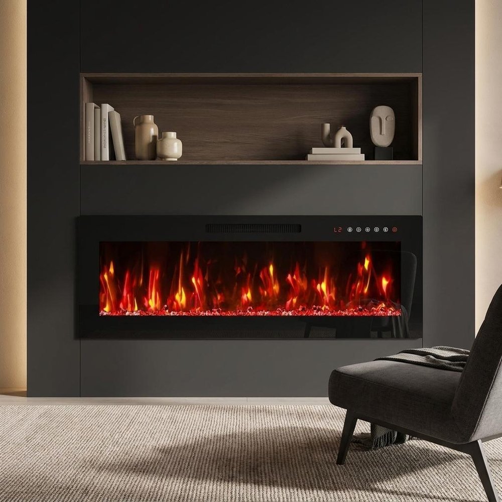 42" Black And Red Metal Electric Fireplace Insert With LED — view 3