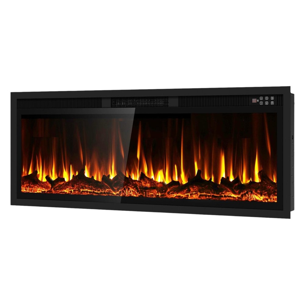 50" Black And Red Metal Electric Fireplace Insert With LED — view 2