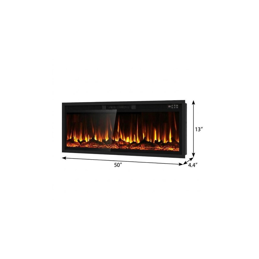 50" Black And Red Metal Electric Fireplace Insert With LED — view 3