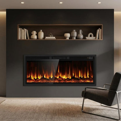 50" Black And Red Metal Electric Fireplace Insert With LED HomeRoots