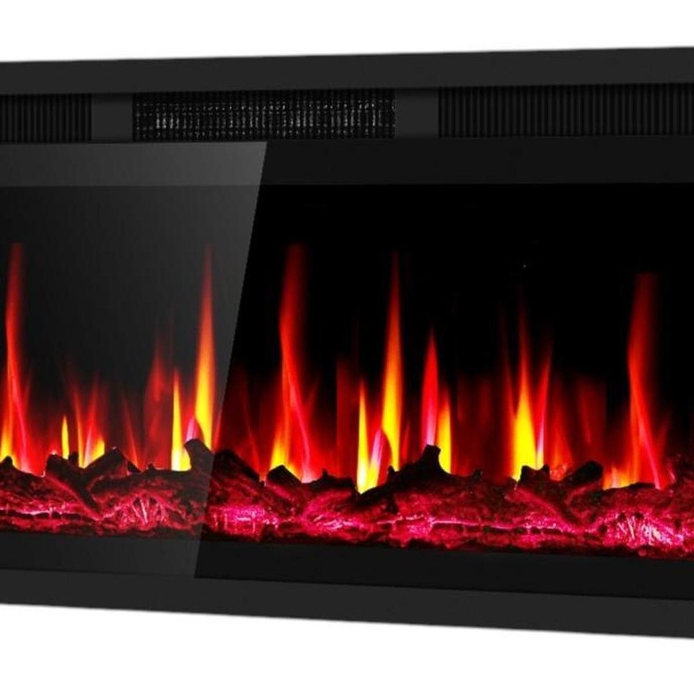 60" Black Metal Electric Fireplace Insert With LED