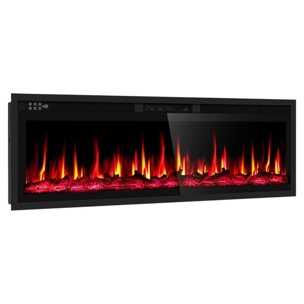 60" Black Metal Electric Fireplace Insert With LED