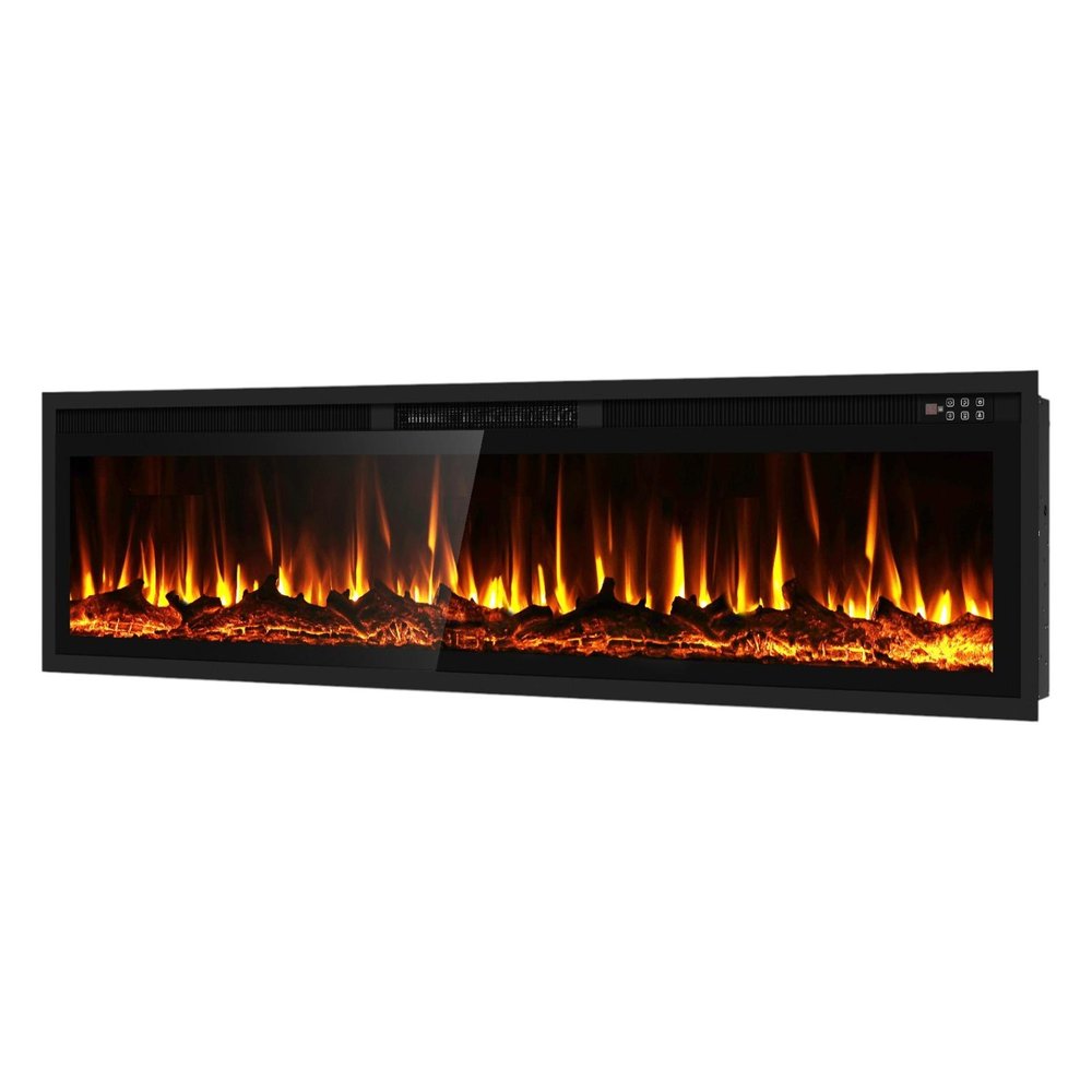 72" Black And Red Metal Electric Fireplace Insert With LED — view 2