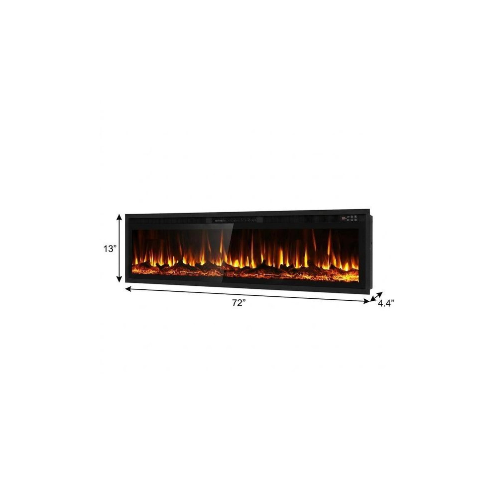 72" Black And Red Metal Electric Fireplace Insert With LED — view 2