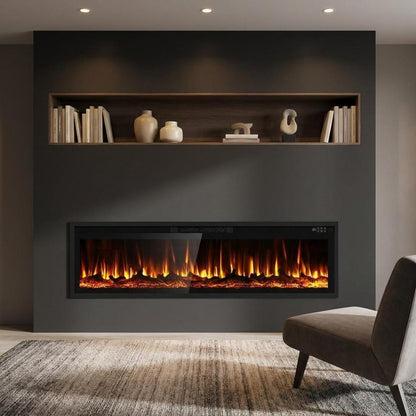 72" Black And Red Metal Electric Fireplace Insert With LED HomeRoots