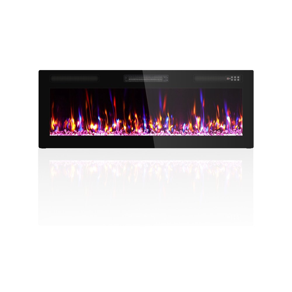 50" Black And Red Faux Crystals Metal Electric Fireplace Insert With LED — view 3