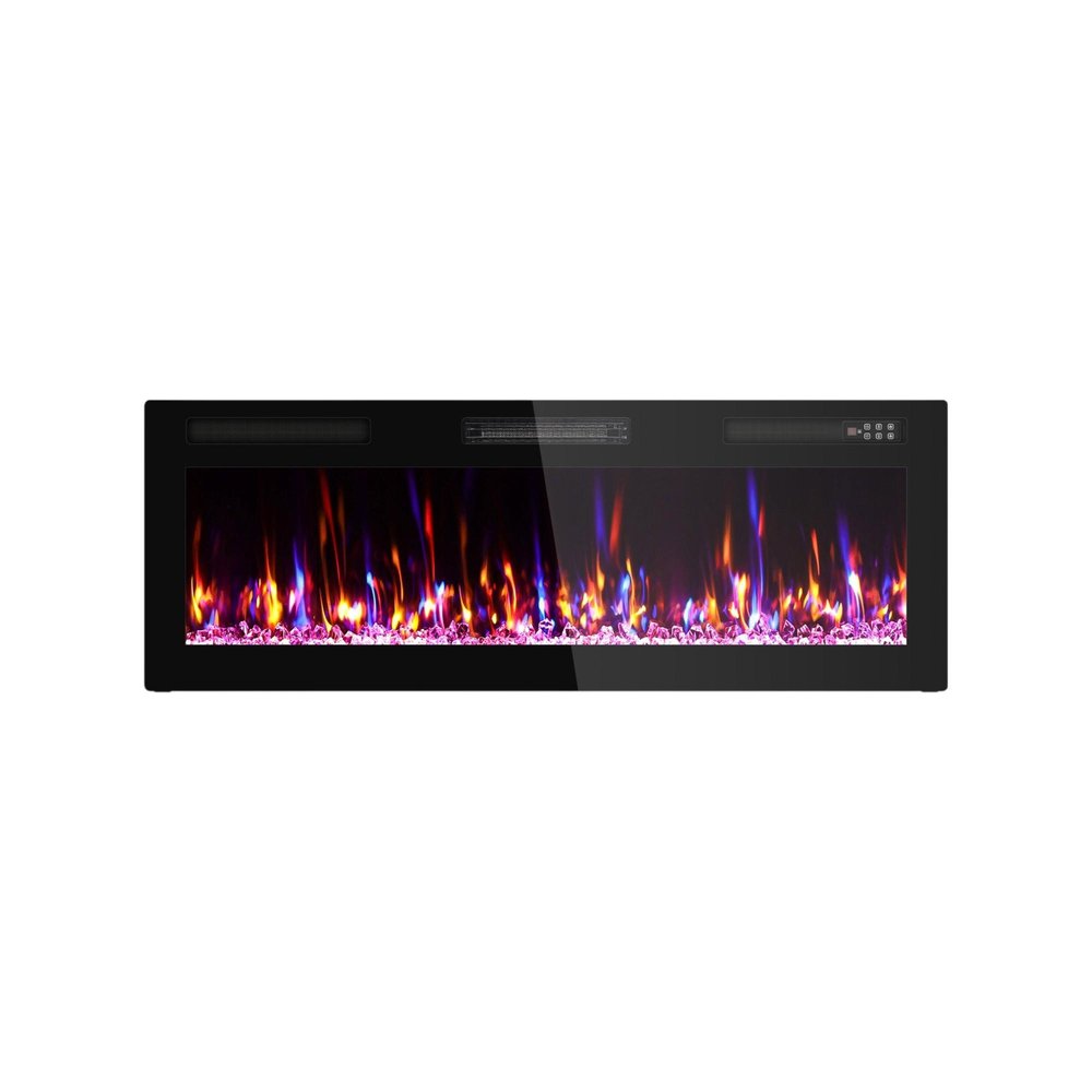 50" Black And Red Faux Crystals Metal Electric Fireplace Insert With LED HomeRoots