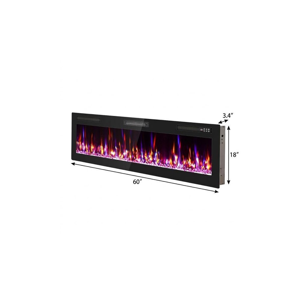 60" Black And Red Faux Crystals Metal Electric Fireplace Insert With LED — view 4