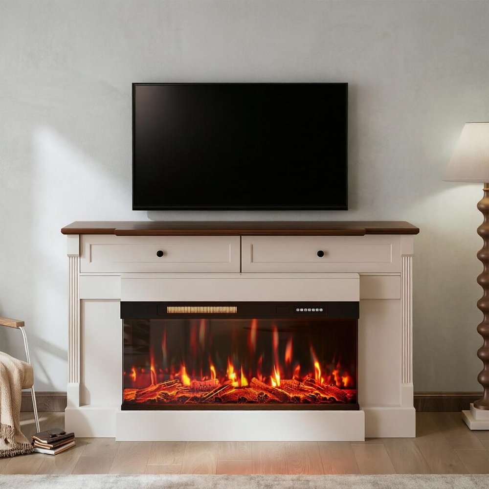 61" Black And Red Metal Electric Fireplace Insert With Mantle With LED — view 2