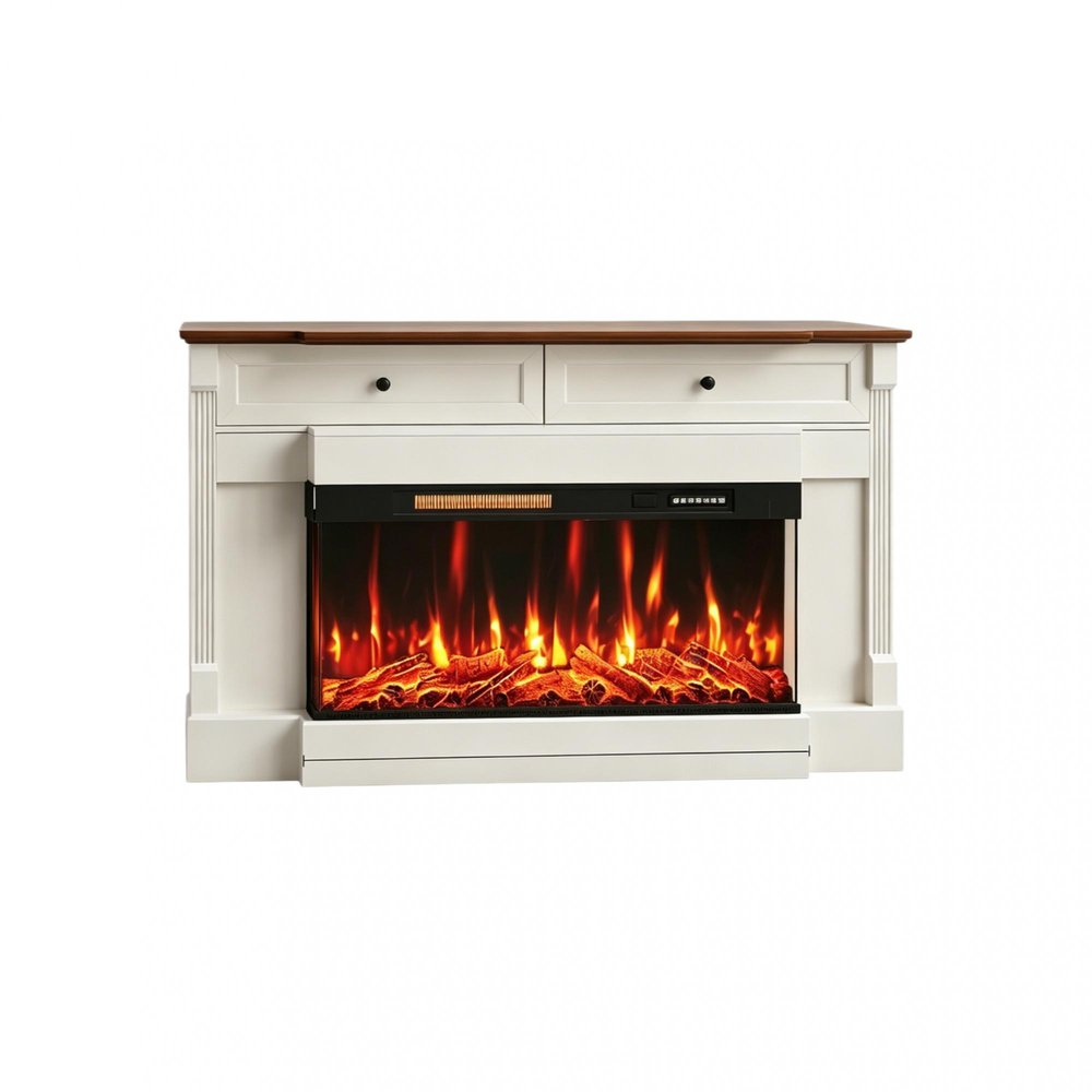 61" Black And Red Metal Electric Fireplace Insert With Mantle With LED — view 1