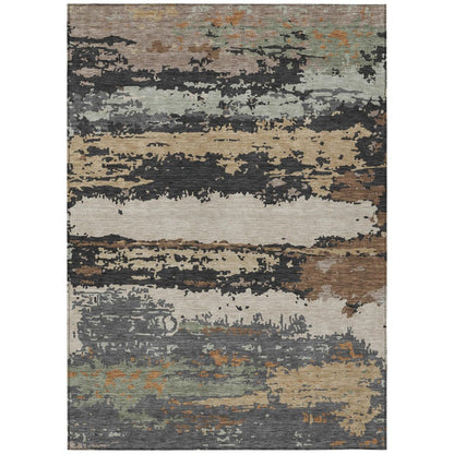 3' X 5' Charcoal And Brown Abstract Washable Indoor Outdoor Area Rug HomeRoots