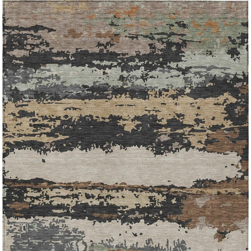 3' X 5' Charcoal And Brown Abstract Washable Indoor Outdoor Area Rug HomeRoots