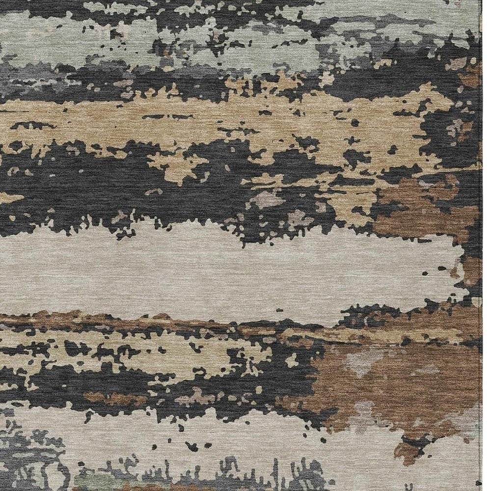 5' X 8' Charcoal And Brown Abstract Washable Indoor Outdoor Area Rug HomeRoots
