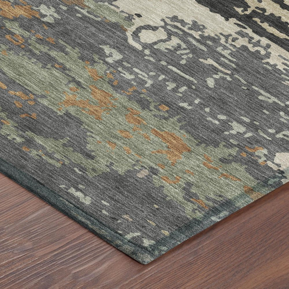 8' Charcoal And Brown Round Abstract Washable Indoor Outdoor Area Rug HomeRoots