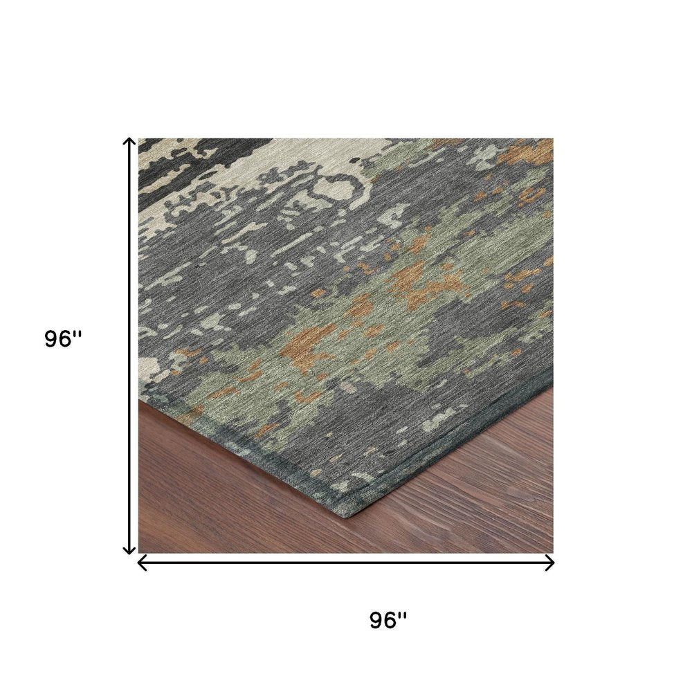 8' Charcoal And Brown Round Abstract Washable Indoor Outdoor Area Rug HomeRoots
