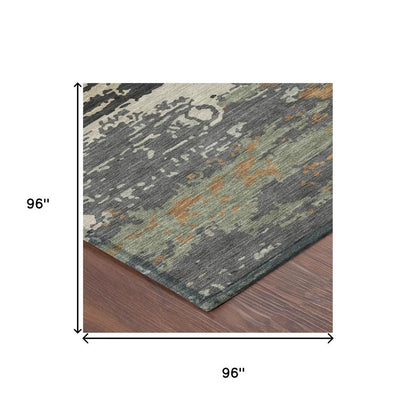 8' Charcoal And Brown Round Abstract Washable Indoor Outdoor Area Rug HomeRoots