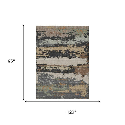 8' X 10' Charcoal And Brown Abstract Washable Indoor Outdoor Area Rug