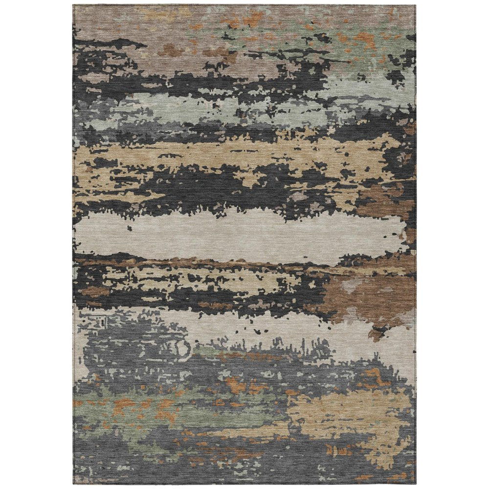 8' X 10' Charcoal And Brown Abstract Washable Indoor Outdoor Area Rug