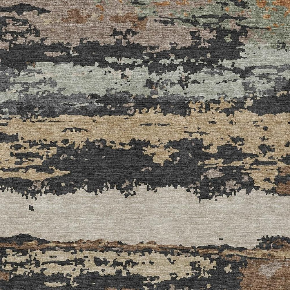 8' X 10' Charcoal And Brown Abstract Washable Indoor Outdoor Area Rug