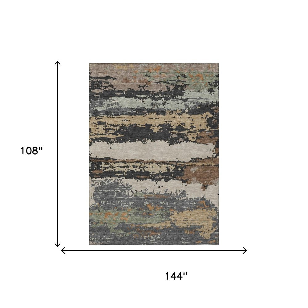9' X 12' Charcoal And Brown Abstract Washable Indoor Outdoor Area Rug HomeRoots