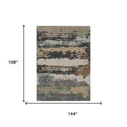9' X 12' Charcoal And Brown Abstract Washable Indoor Outdoor Area Rug HomeRoots