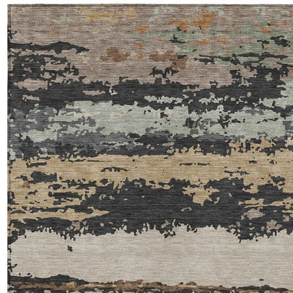 9' X 12' Charcoal And Brown Abstract Washable Indoor Outdoor Area Rug HomeRoots