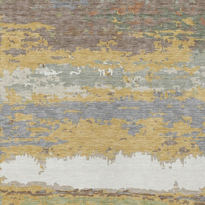 3' X 5' Gold And Ivory Abstract Washable Indoor Outdoor Area Rug HomeRoots