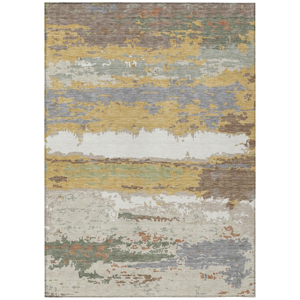 5' X 8' Gold And Ivory Abstract Washable Indoor Outdoor Area Rug HomeRoots