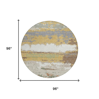 8' Gold And Ivory Round Abstract Washable Indoor Outdoor Area Rug HomeRoots