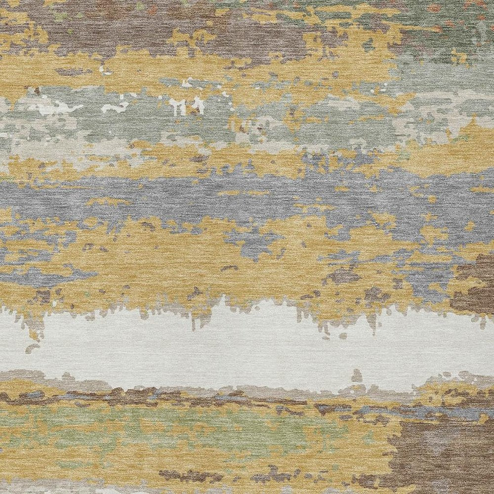 8' X 10' Gold And Ivory Abstract Washable Indoor Outdoor Area Rug HomeRoots