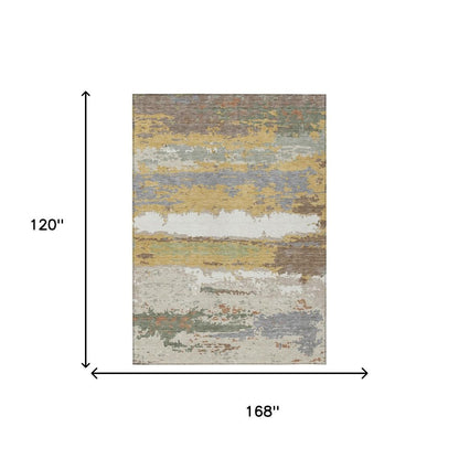 10' X 14' Gold And Ivory Abstract Washable Indoor Outdoor Area Rug HomeRoots