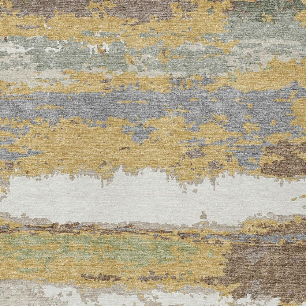 10' X 14' Gold And Ivory Abstract Washable Indoor Outdoor Area Rug HomeRoots