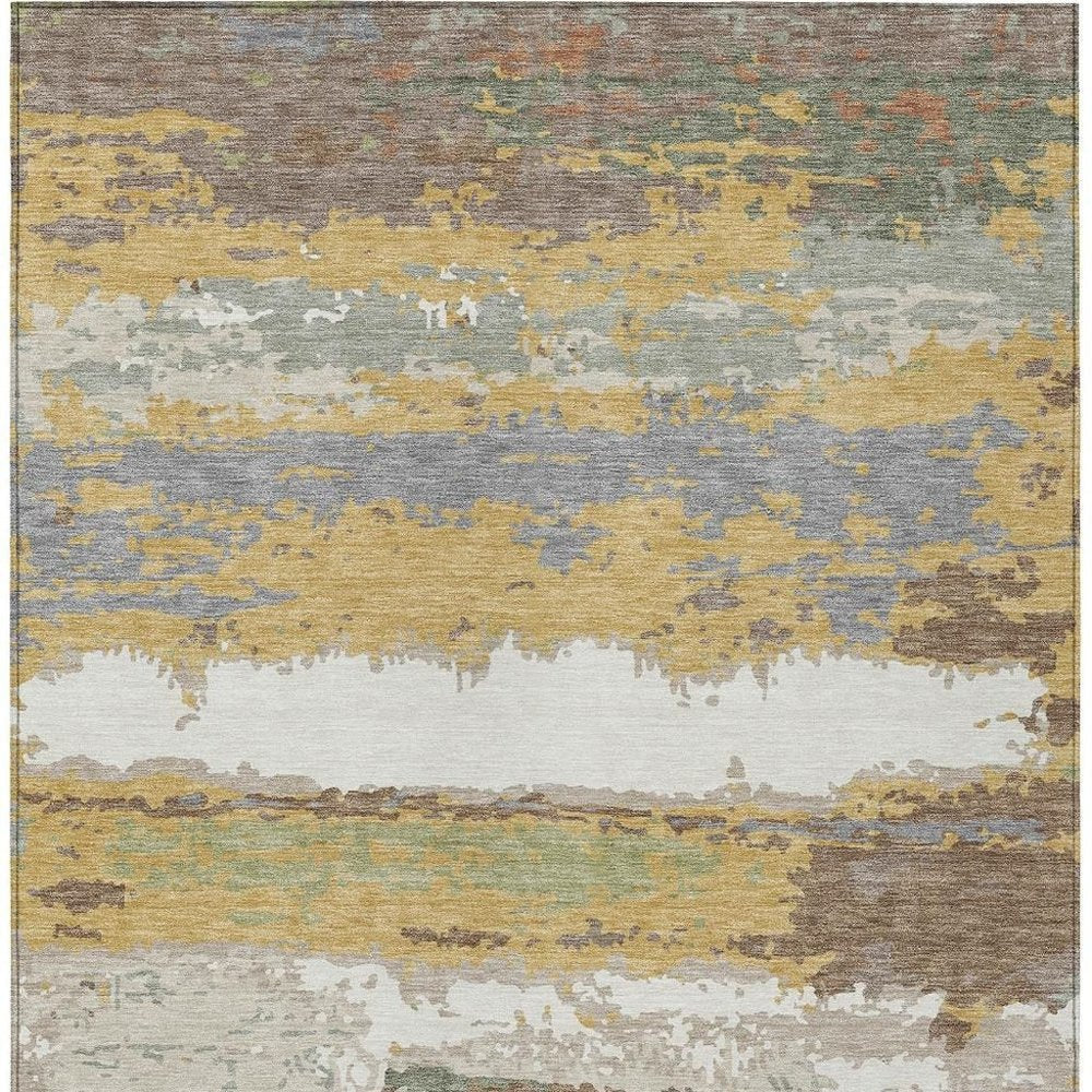 10' X 14' Gold And Ivory Abstract Washable Indoor Outdoor Area Rug HomeRoots