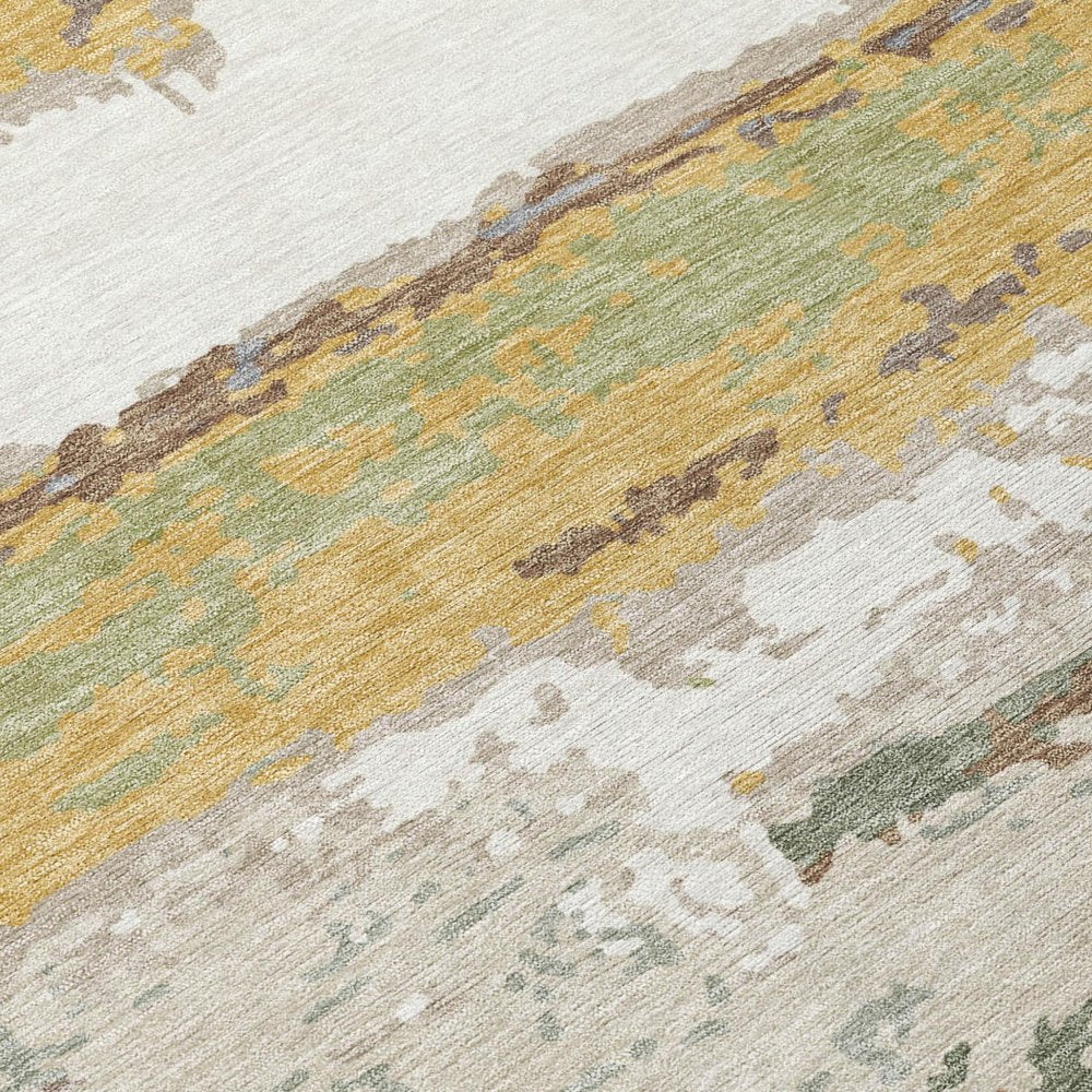 10' X 14' Gold And Ivory Abstract Washable Indoor Outdoor Area Rug HomeRoots